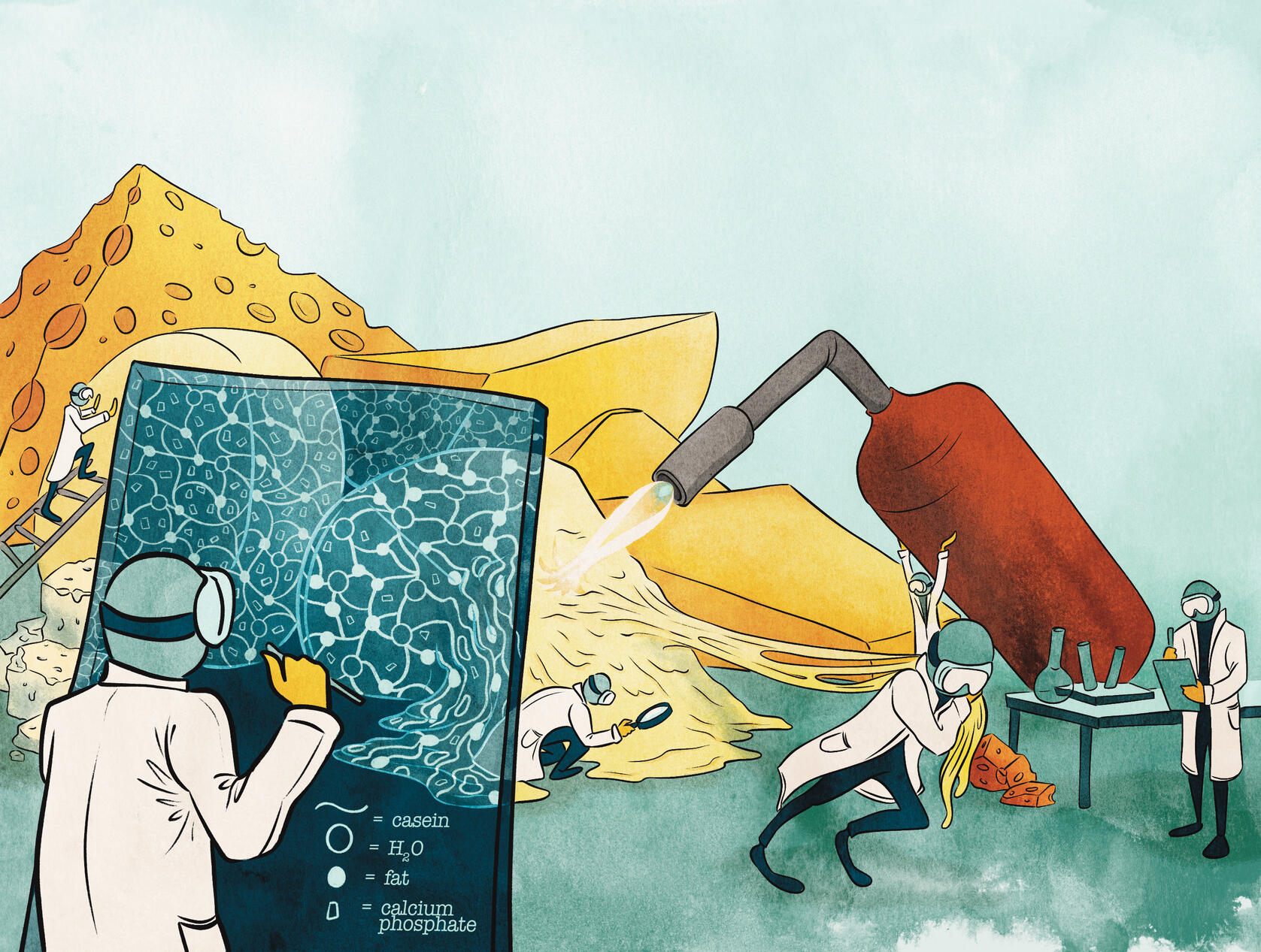 The Science of Melting Cheese (Scientific American article), 2024, watercolour texture, digital